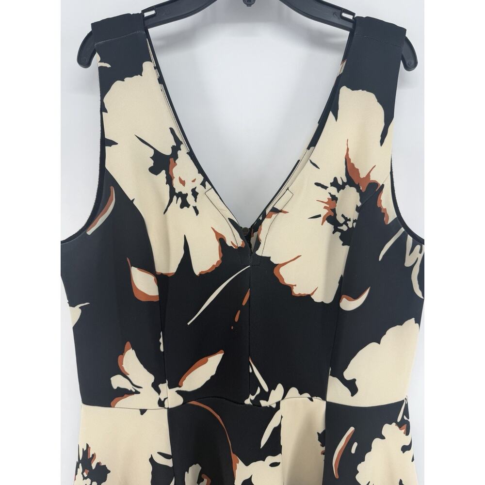 ANTHROPOLOGIE Maeve Amory Scuba Dress Fit & Flare Floral Black Cream 14 V Neck - Picture 3 of 11